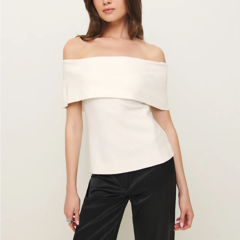 Reformation Off-Shoulder Cream Top